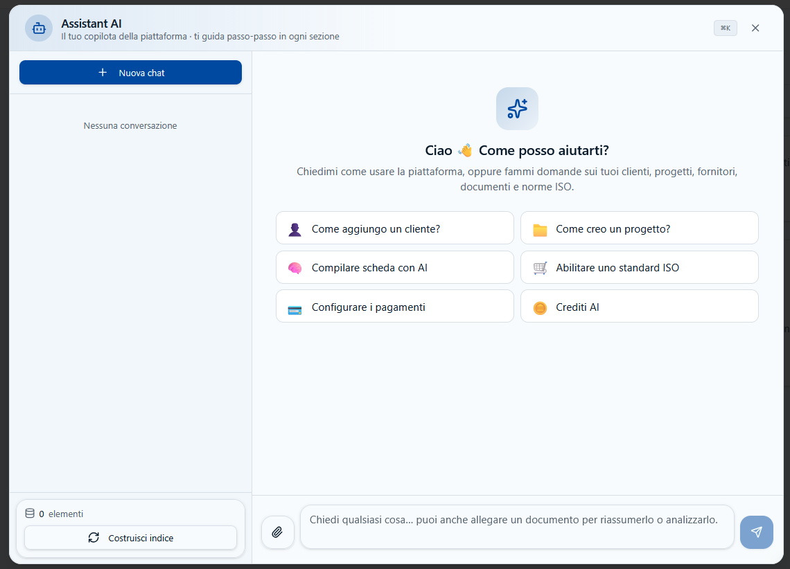 Assistant AI di MyConsultant: copilota della piattaforma con suggerimenti per consulenti ISO